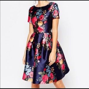 Chi Chi London Navy Floral Amber Dress UK 6 / US 2